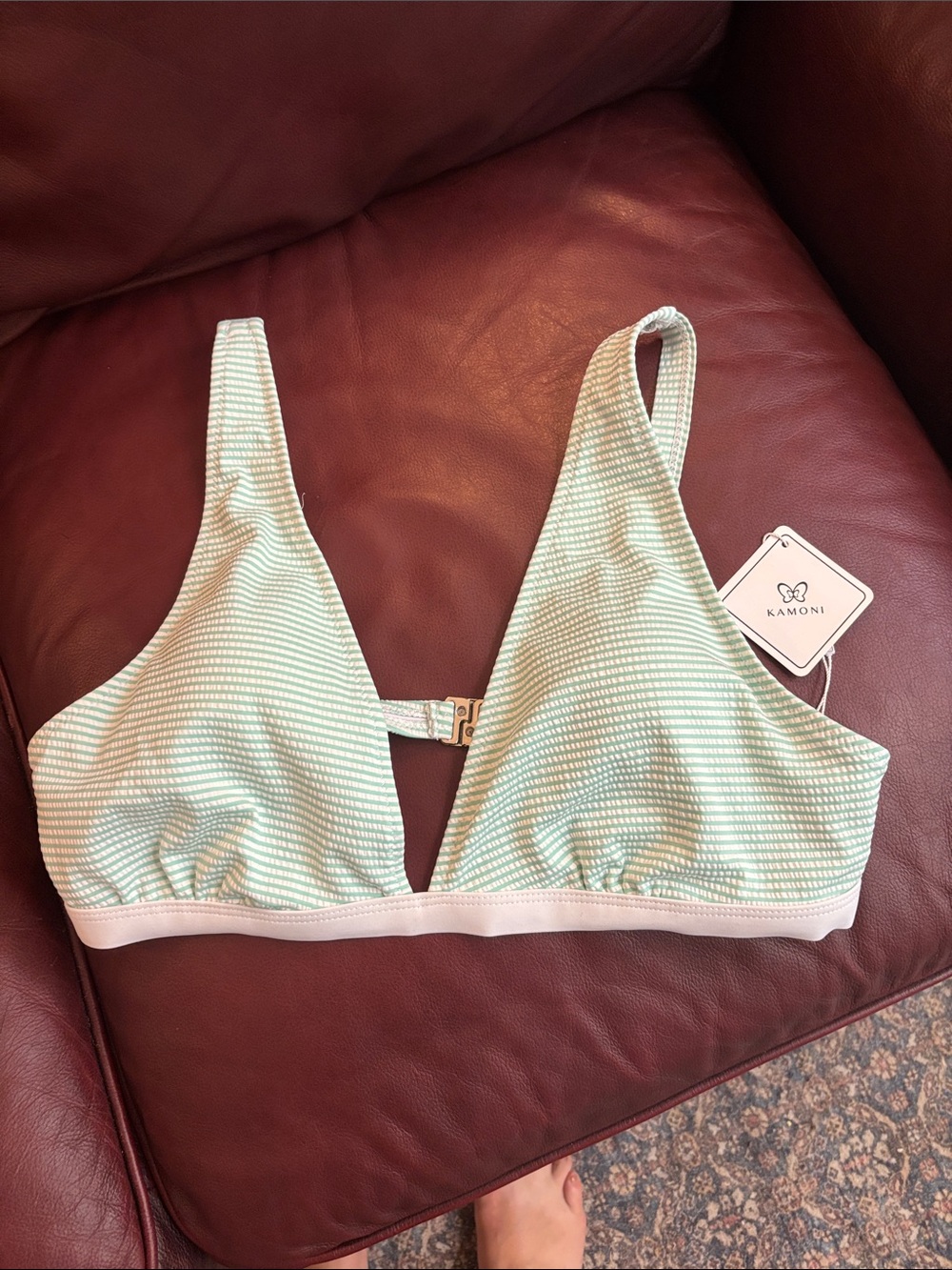 Mint Green Striped Triangle Bikini top